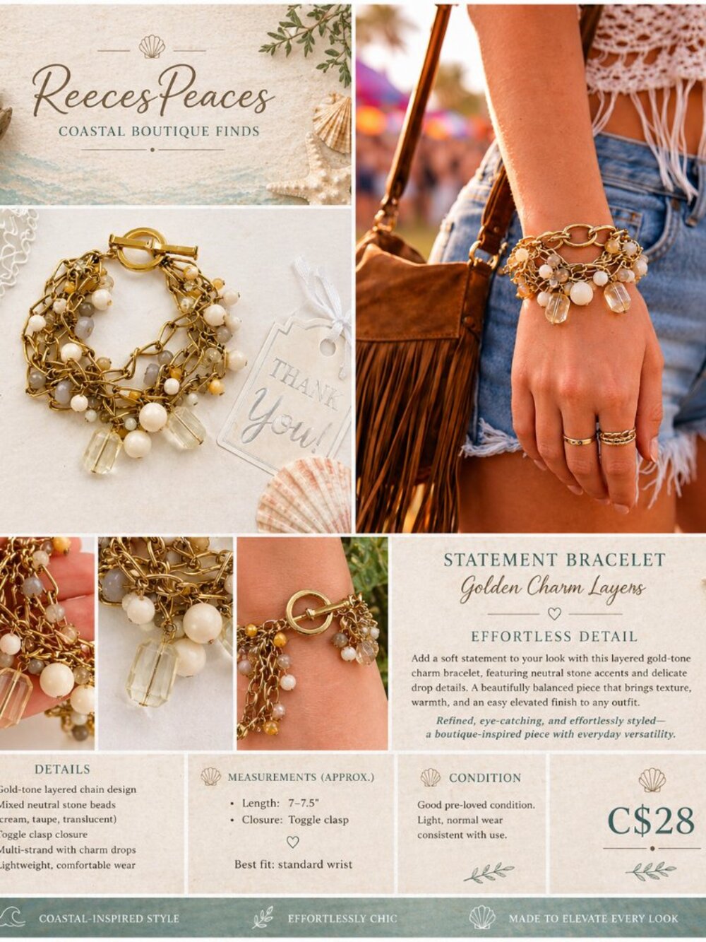 STATEMENT BRACELET Golden Charm Layers
